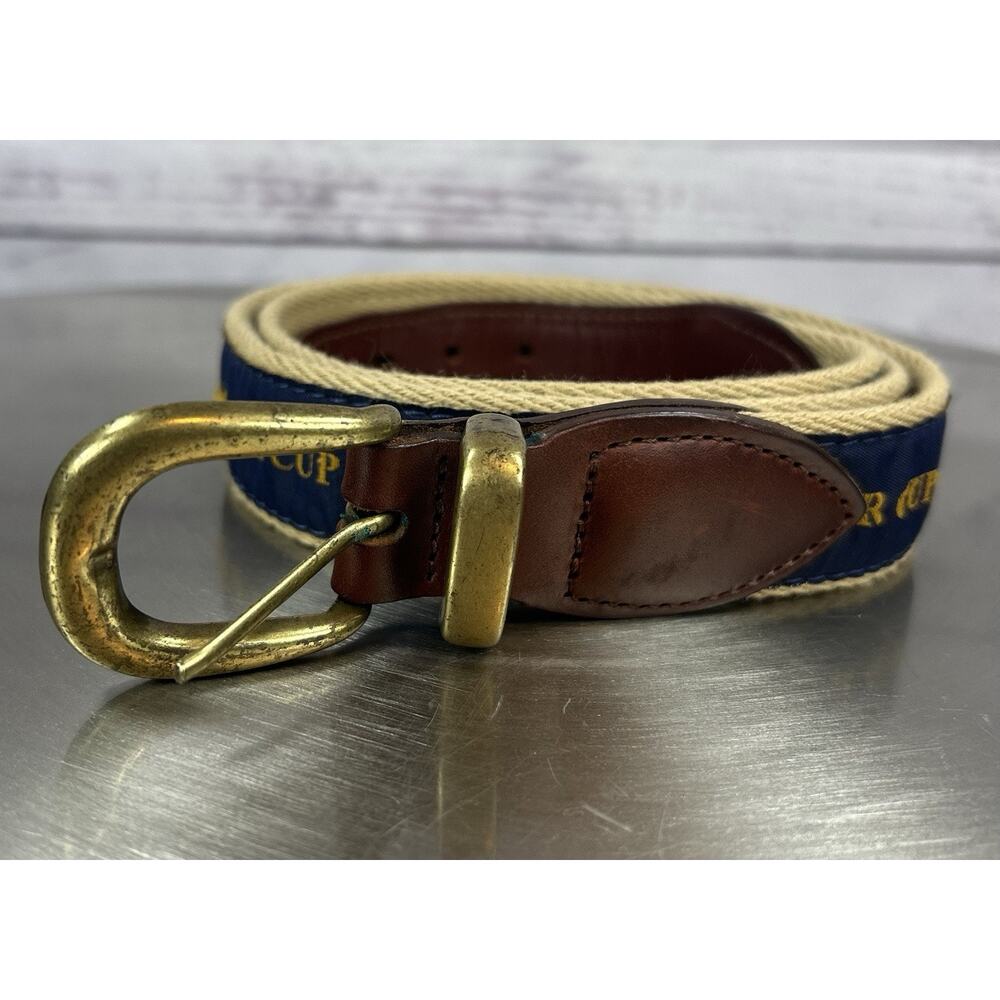 YRI 37th Ryder Cup Ribbon Canvas Leather Belt Solid Brass Buckle Golf Preppy